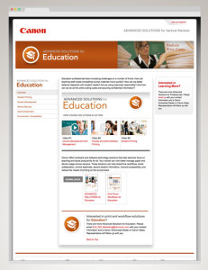 K-12 and Higher Education vertical industry content and website pages developed for Canon USA