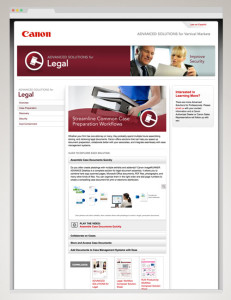 Legal vertical industry content and website pages developed for Canon USA