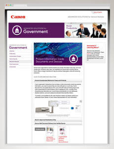 Government vertical content and website pages developed for Canon
