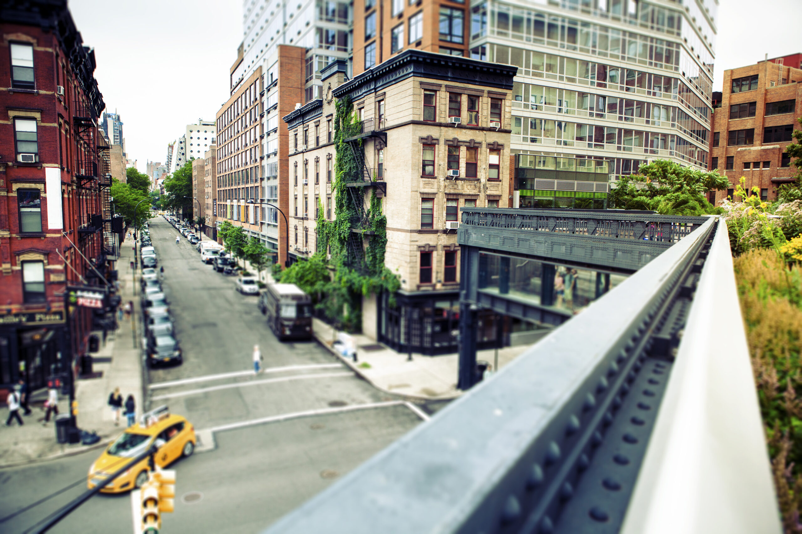 Interesting angled view from a walk on The Highline in the Chelsea neighborhood of New York City.