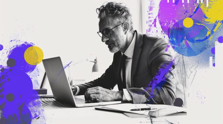 B2B CMO working on laptop to increase website traffic.