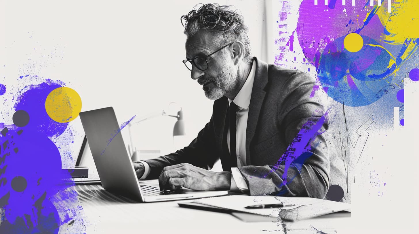 B2B CMO working on laptop to increase website traffic.