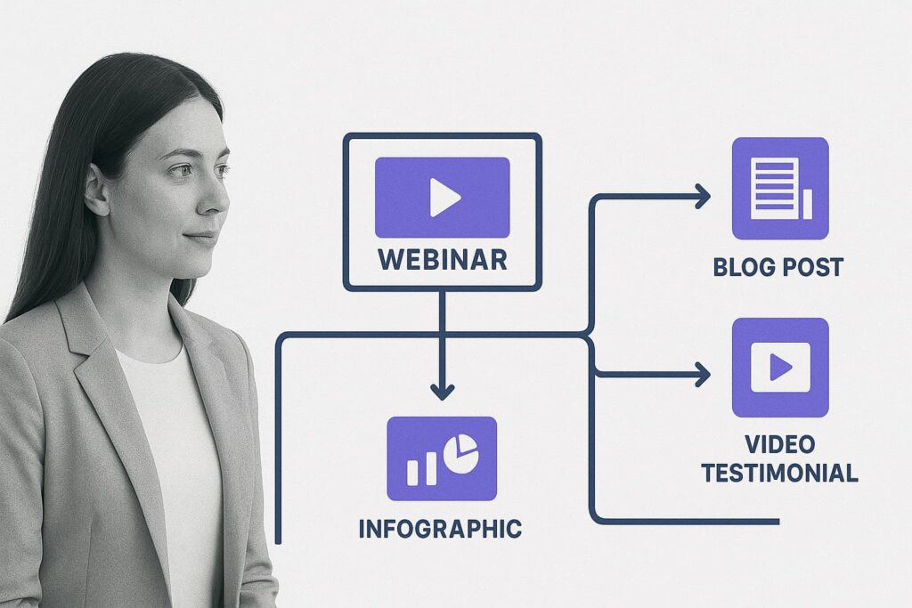 Marketer repurposing webinar content into multiple formats.