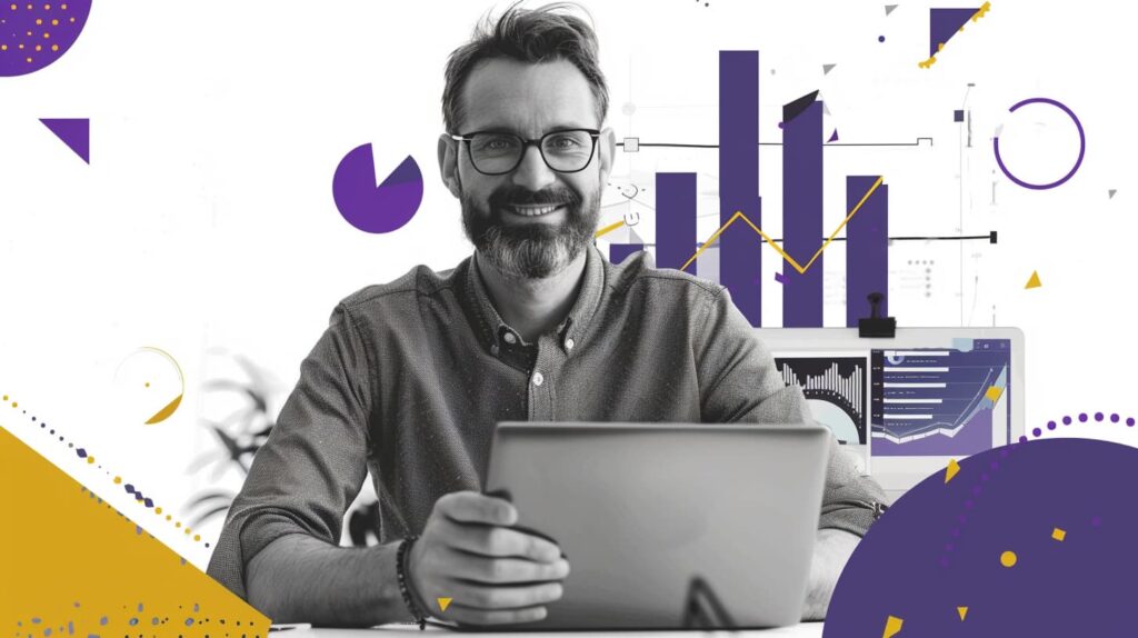 B2B marketer reviewing positive website traffic results.