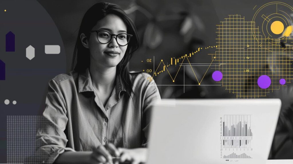 B2B marketer reviewing website traffic metrics.