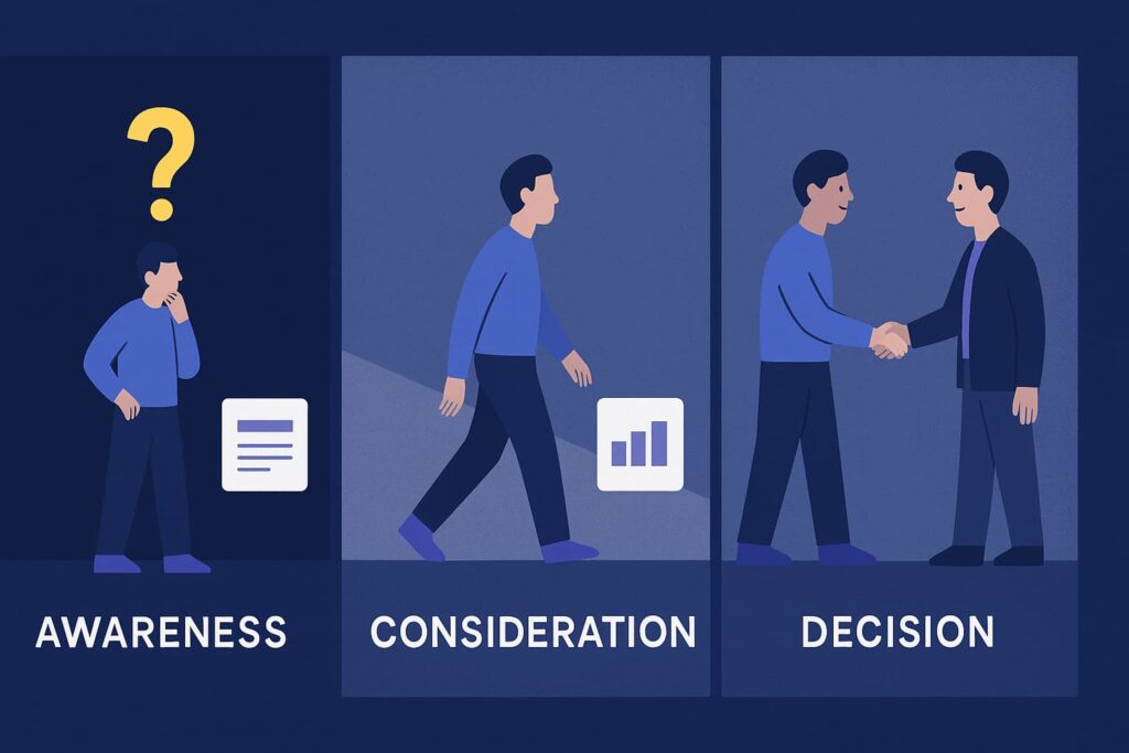 Buyer journey stages mapped for website copywriting strategy.