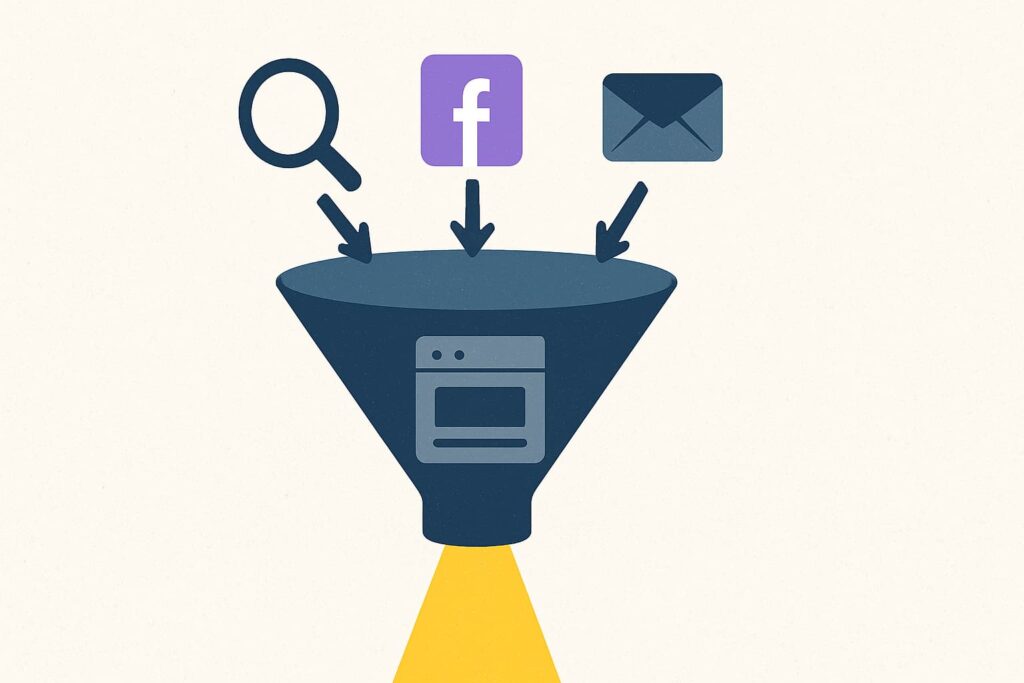 Marketing funnel showing stages of B2B website traffic growth.