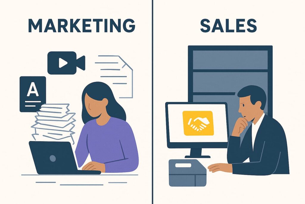 Illustration showing unused marketing materials in sales enablement.