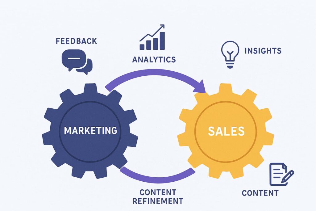 Diagram showing alignment metrics and sales-marketing collaboration.