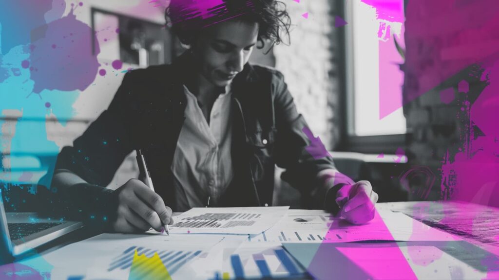 Marketer at desk developing a B2B content strategy.