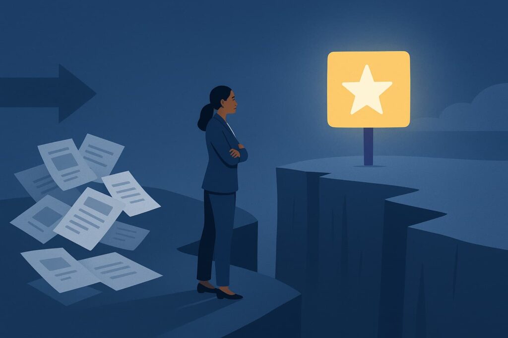 Marketer recognizing the content credibility gap in B2B marketing.