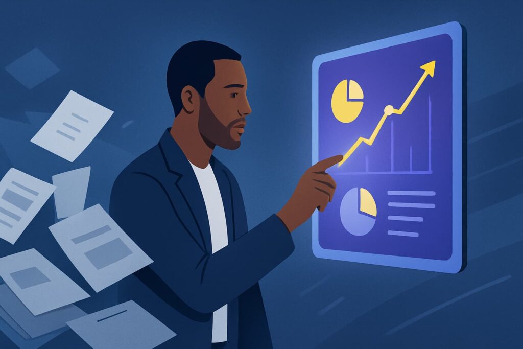 Marketer reviewing results of effective B2B marketing content.