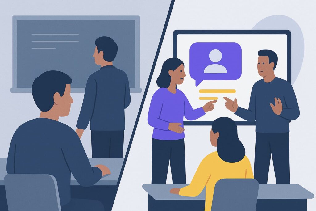 Trainers showing interactive B2B training exercises.