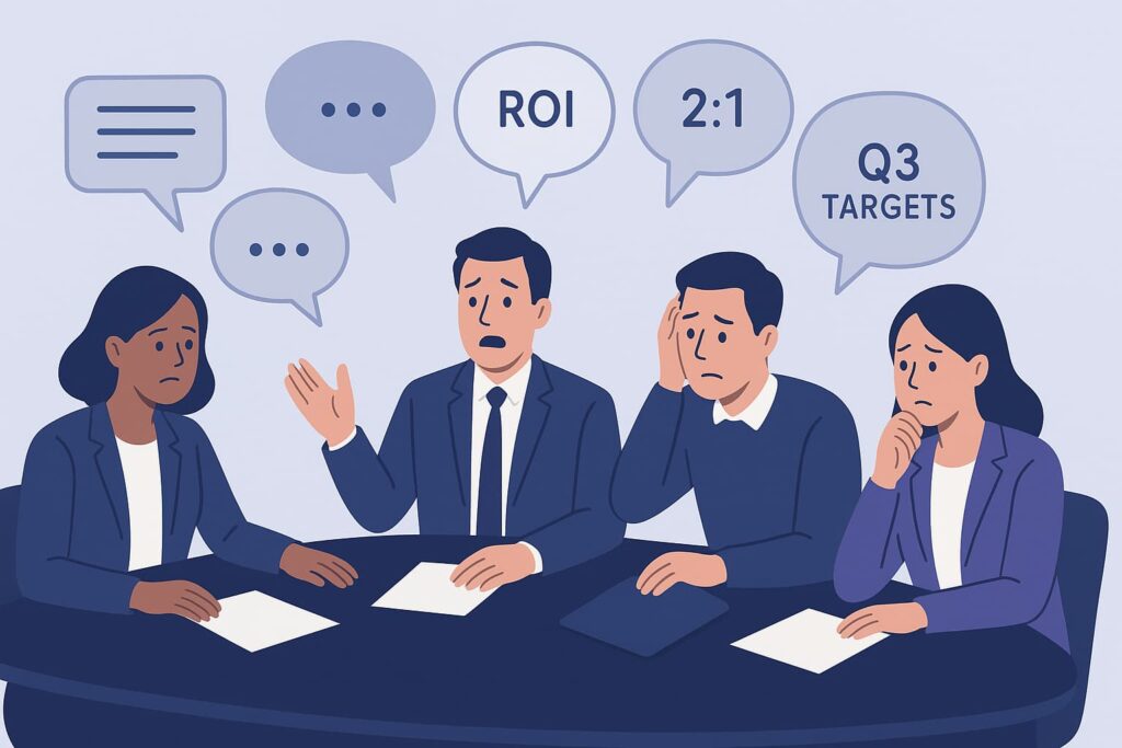 Stakeholders debating sales strategy.