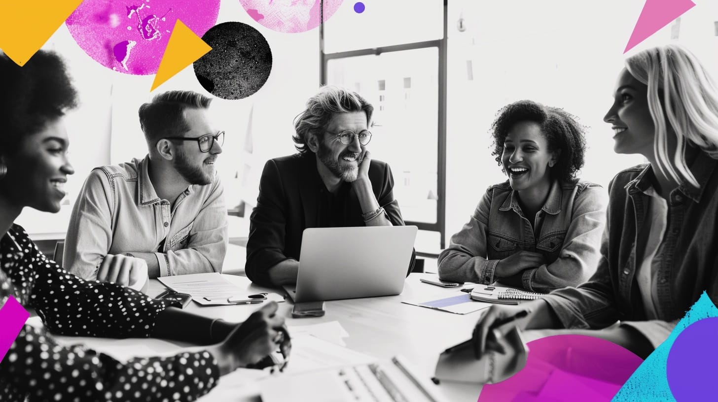 A diverse group of corporate experts and L&D leaders gathered around a conference table collaborating on eLearning course content strategy.