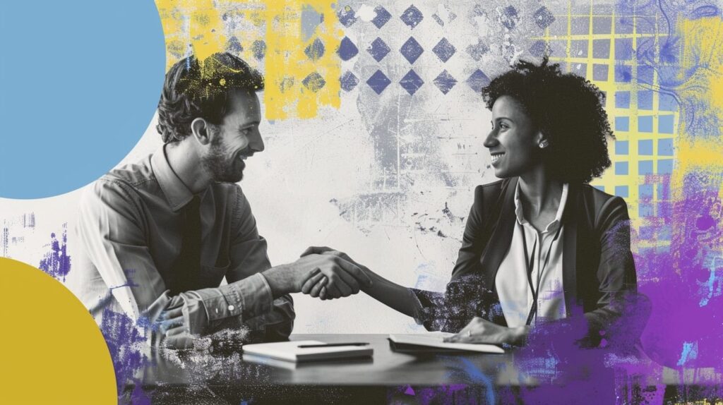 Sales professionals shaking hands to signify a strong partnership established through a commitment to develop sales training.